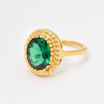 Elegant 18k Gold Vermeil Ring featuring an Oval Created Green Emerald, a stunning May birthstone gift for any occasion.