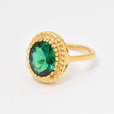Elegant 18k Gold Vermeil Ring featuring an Oval Created Green Emerald, a stunning May birthstone gift for any occasion.