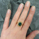 18k Gold Vermeil Emerald Ring with Oval Green Emerald in Solitaire, perfect for May birthdays and special occasions.