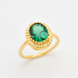 Created Emerald Ring made in 18k Gold Vermeil with Oval Created Green Emerald in Solitaire setting, May Birthstone gift idea, symbolizes, ideal for everyday wear and perfect for birthday gifting and special occasions.