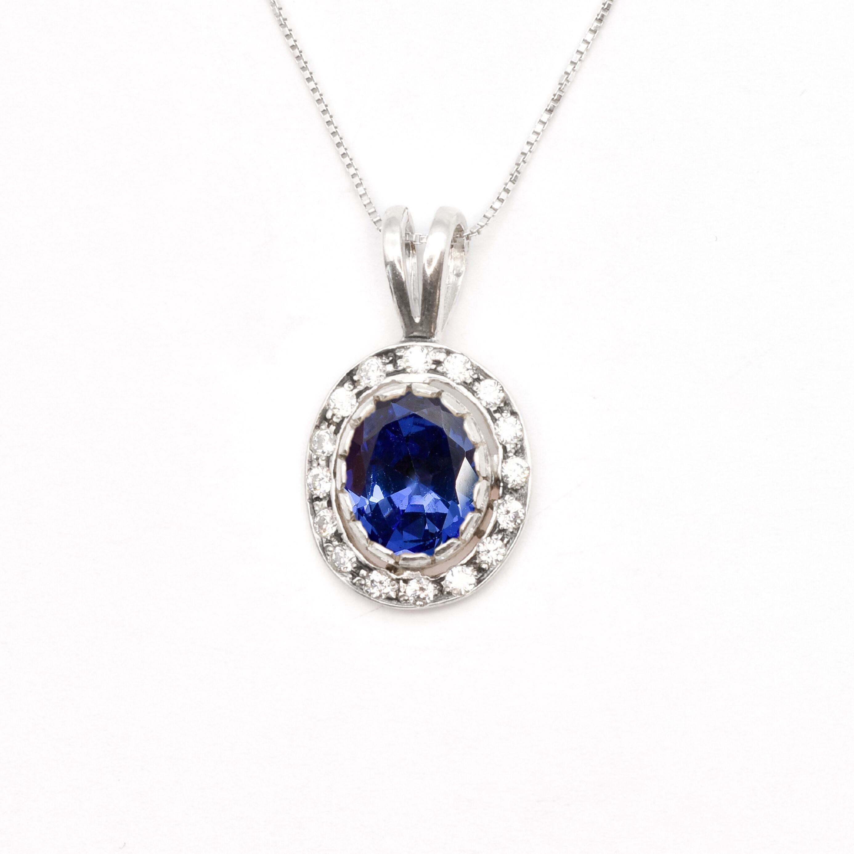 Oval Tanzanite Pendant, Vintage Blue Necklace, Silver Tanzanite Necklace