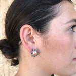 Statement Pearl and gemstone earrings styled with a polished look, ideal for formal attire or modern office fashion, adds sophistication to your neckline.