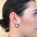 Statement Pearl and gemstone earrings styled with a polished look, ideal for formal attire or modern office fashion, adds sophistication to your neckline.