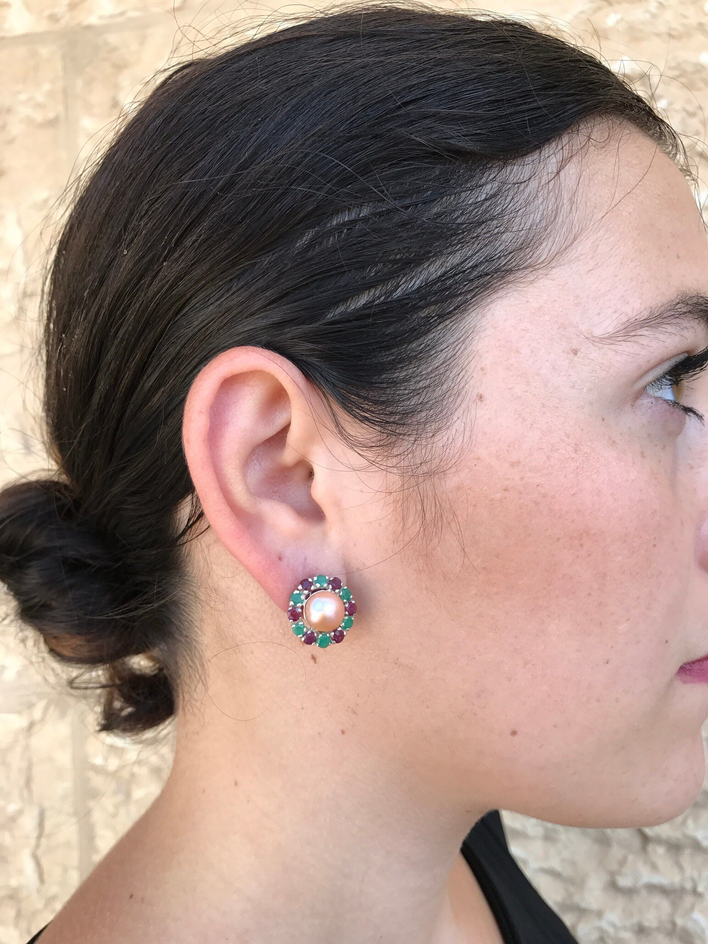 Statement Pearl and gemstone earrings styled with a polished look, ideal for formal attire or modern office fashion, adds sophistication to your neckline.