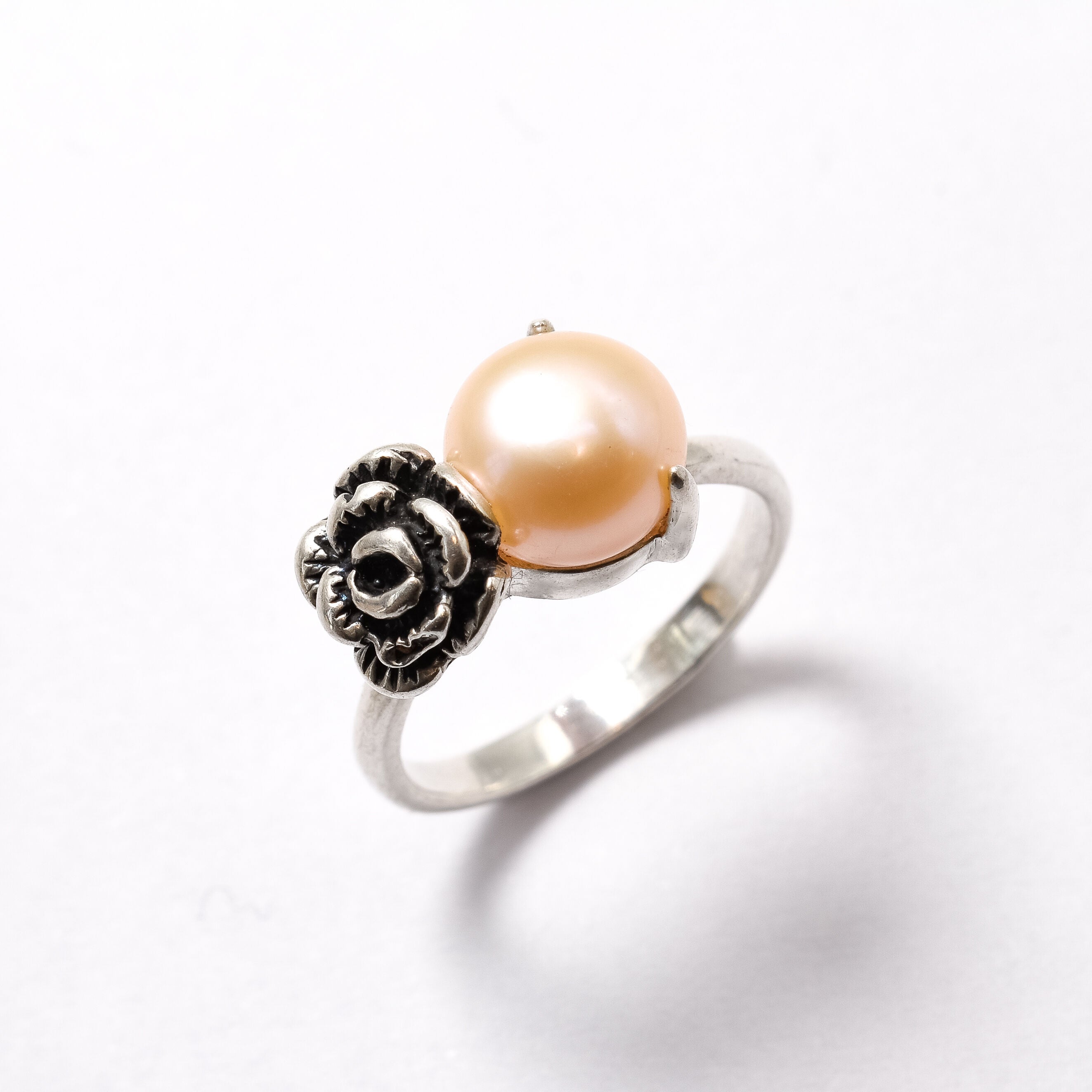 Vintage Pearl Ring - Rose Silver Ring - Natural Pearl Ring