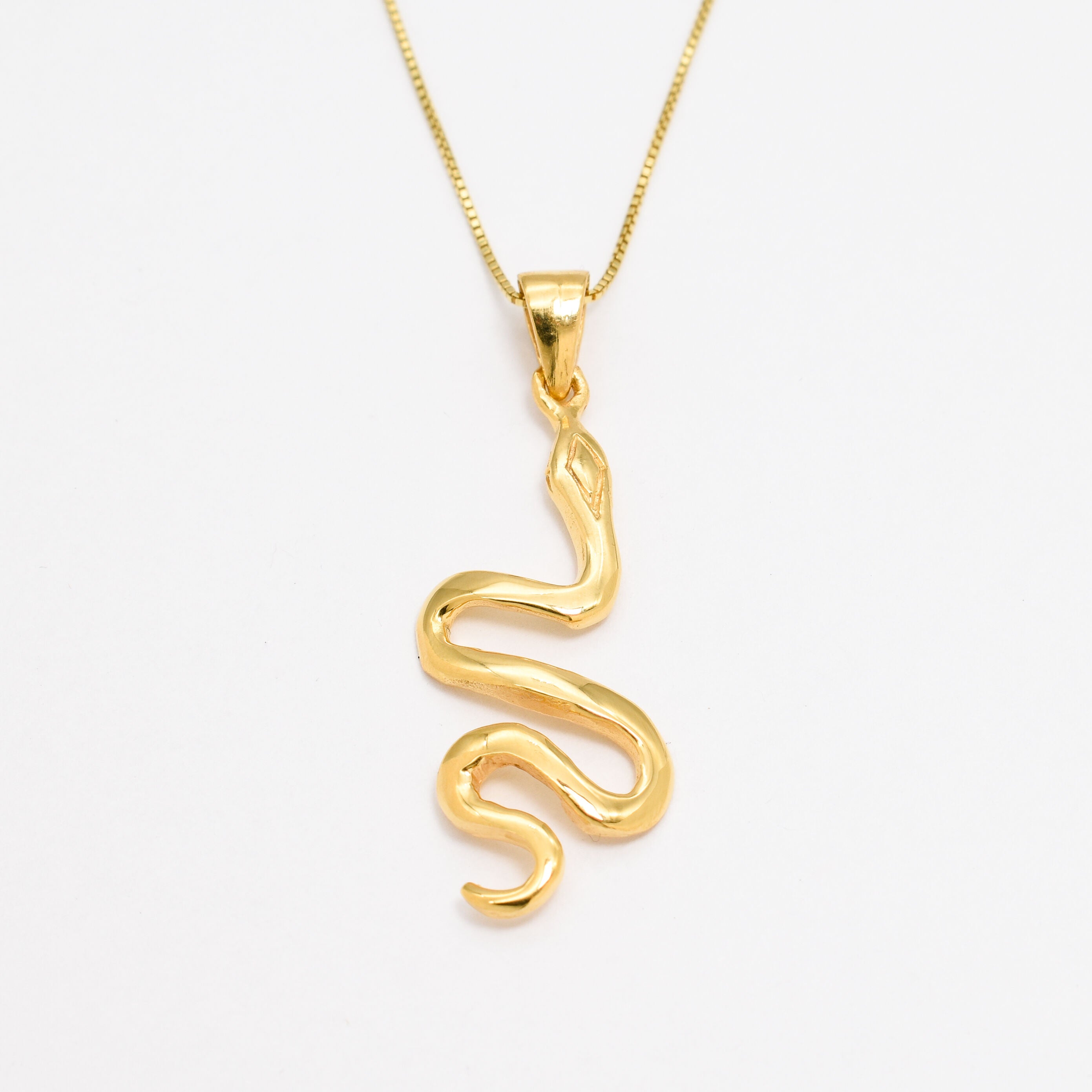 Gold Snake Pendant - Gold Serpent Necklace, Long Snake Pendant made in 18k Gold Vermeil. Ideal for everyday wear and perfect for birthday gifting and special occasions.