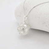 Silver Sphere Pendant - Flower Ball Necklace - 3D Ball Necklace made in 925 Sterling Silver. Ideal for everyday wear and perfect for birthday gifting and special occasions.