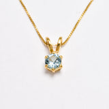 Created Aquamarine Pendant made in 18k Gold Vermeil with Round Created Blue Aquamarine in Solitaire setting, March Birthstone gift idea, symbolizes courage & good luck, ideal for everyday wear and perfect for birthday gifting and special occasions.
