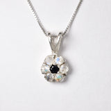 Moonstone Flower Pendant - Genuine Sapphire Necklace - White Flower Necklace made in 925 Sterling Silver. Ideal for everyday wear and perfect for birthday gifting and special occasions.
