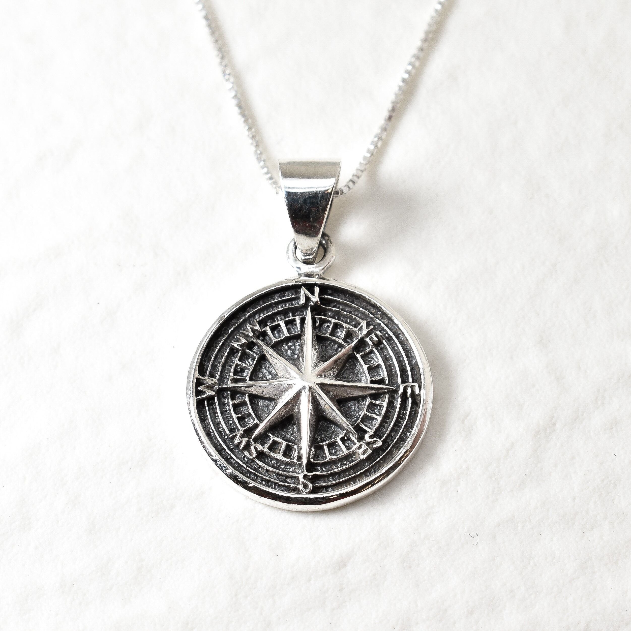 Silver Compass Necklace - North Star Pendant - Vintage Compass Pendant made in 925 Sterling Silver. Ideal for everyday wear and perfect for birthday gifting and special occasions.
