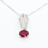 Horizontal Ruby Pendant - Long Red Necklace - Vintage Diamond Necklace