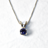 Gold Tanzanite Pendant - Round Blue Necklace - Dainty Vintage Necklace