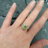 Peridot cluster gemstone ring with Blue Topaz and Amethyst, perfect as a thoughtful jewelry gift.