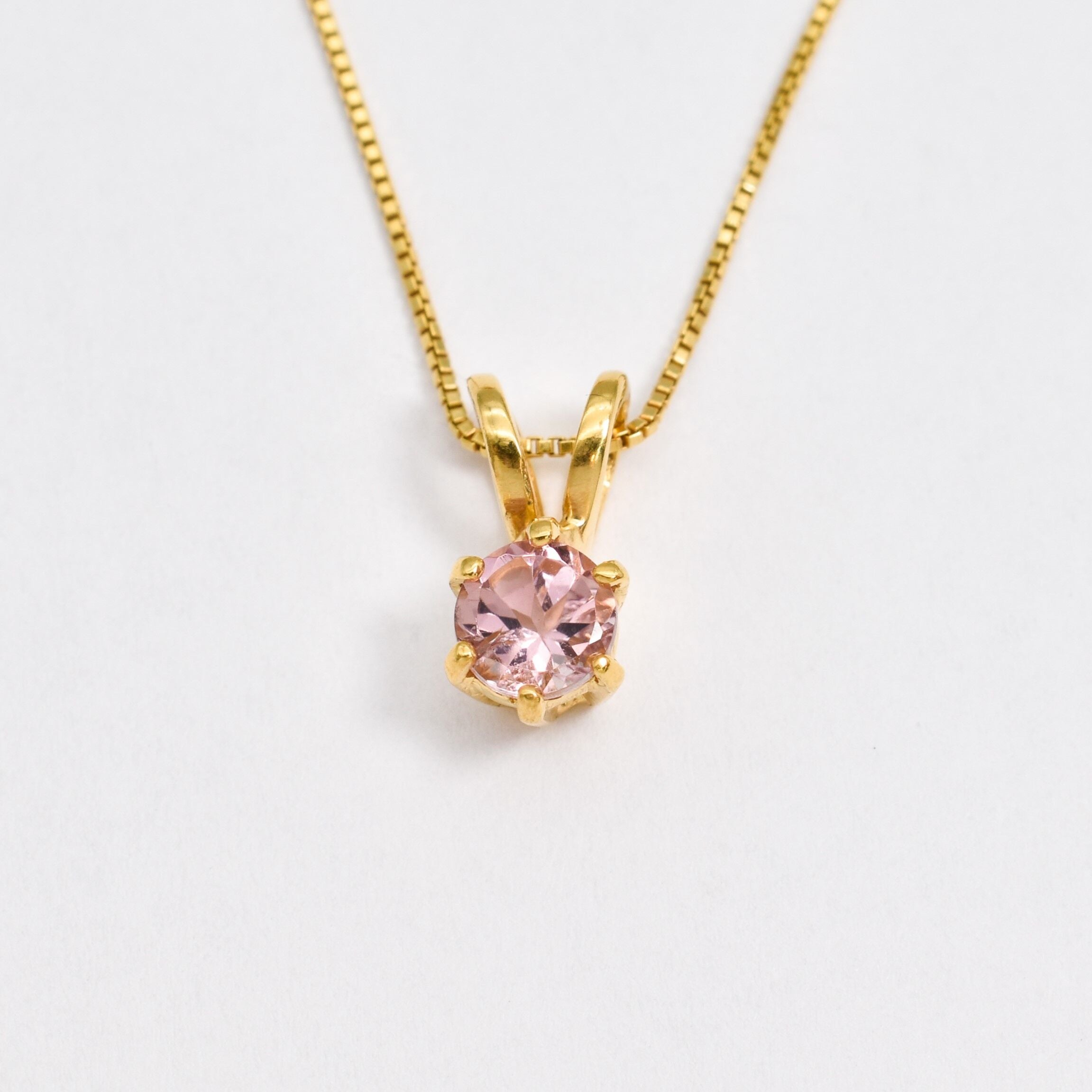 Gold Tourmaline Pendant - Pink Tourmaline Necklace - Round Pink Necklace made in 18k Gold Vermeil. Ideal for everyday wear and perfect for birthday gifting and special occasions.