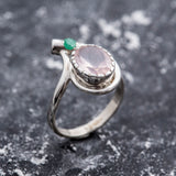 Pink Teardrop Ring - Natural Rose Quartz, Pink Vintage Ring