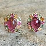 Pink Tourmaline Earrings - Real Tourmaline Earrings - Victorian Flower Studs