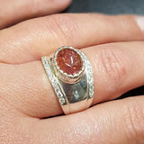 Pink Tourmaline Ring - Silver Chunky Ring - Wide Tourmaline Ring