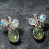 Prehnite Earrings - Moonstone Earrings - Large Leaf Earrings