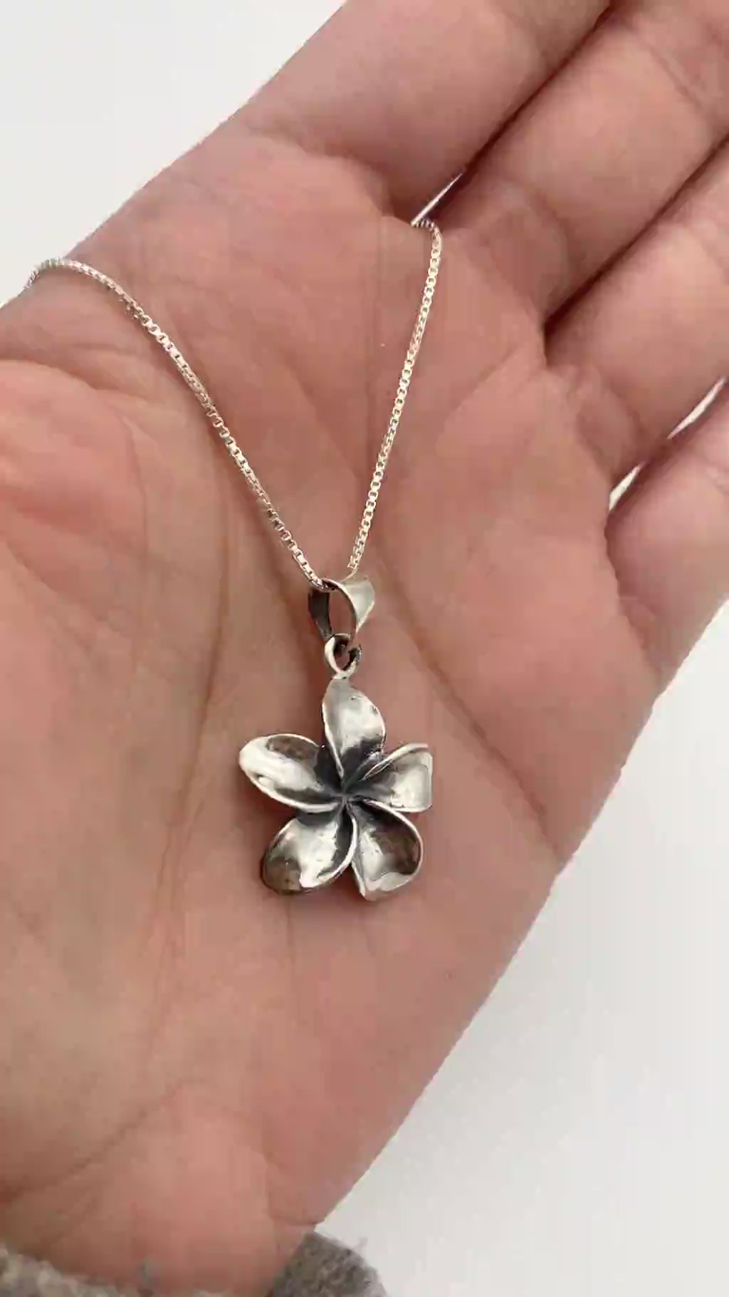 Hawaiian Flower Pendant - Big Flower Necklace, Silver Plumeria