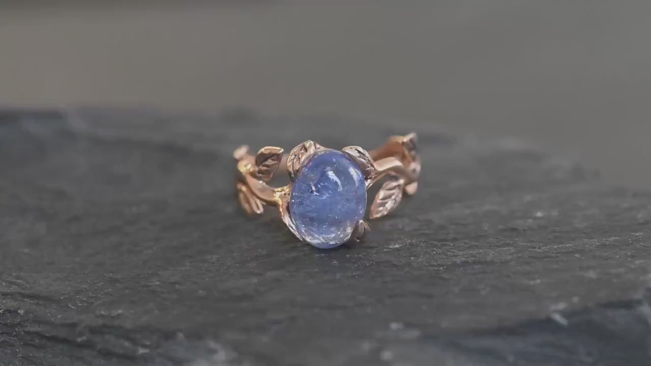 Tanzanite Ring, Rose Gold Ring, Natural Tanzanite, December Ring, Gold Leaf Ring, Gold Vintage Ring, Unique Stone Ring, Solid Silver Ring