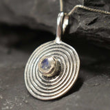 Rainbow Moonstone Necklace - Silver Infinity Necklace - Round Statement Pendant