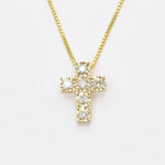 Real Diamond Cross Pendant set in Solid 14k Yellow Gold, in a stunning clarity, and in a prong setting. April Birthstone necklace that symbolizes  eternal love, purity, and inner strength. Dainty Christian necklace gift idea, can be worn on religious activities, and for everyday wear.