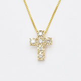 Real Diamond Cross Pendant set in Solid 14k Yellow Gold, in a stunning clarity, and in a prong setting. April Birthstone necklace that symbolizes  eternal love, purity, and inner strength. Dainty Christian necklace gift idea, can be worn on religious activities, and for everyday wear.