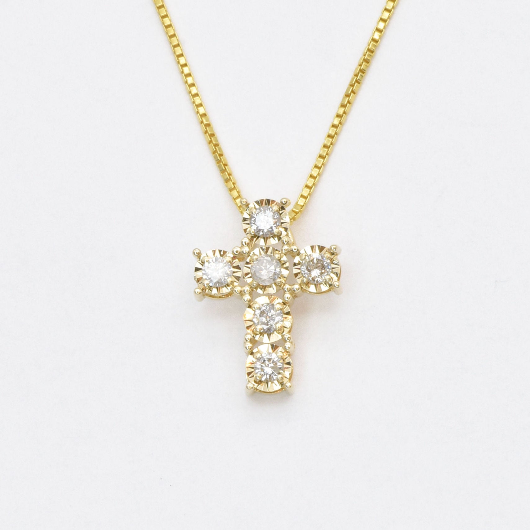 Real Diamond Cross Pendant set in Solid 14k Yellow Gold, in a stunning clarity, and in a prong setting. April Birthstone necklace that symbolizes  eternal love, purity, and inner strength. Dainty Christian necklace gift idea, can be worn on religious activities, and for everyday wear.