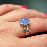 REAL Kyanite Ring - Blue Solitaire Ring - Leaf Branch Band