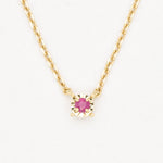 Dainty Natural Ruby Necklace set in Solid 14k Yellow Gold, in a round cut, and prong setting. July birthstone pendant symbolizing passion, protection, and vitality. Round solitaire ruby necklace perfect gift idea for her, for special occasions, and an ideal anniversary or birthday gift.
