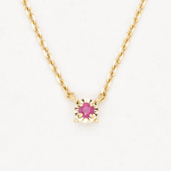 Dainty Natural Ruby Necklace set in Solid 14k Yellow Gold, in a round cut, and prong setting. July birthstone pendant symbolizing passion, protection, and vitality. Round solitaire ruby necklace perfect gift idea for her, for special occasions, and an ideal anniversary or birthday gift.