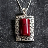 Red Coral Necklace - Red Vintage Statement Necklace - Large Unique Pendant