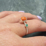 Red Coral Ring - Natural Emerald Ring - Red Green Vintage Ring