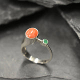 Red Coral Ring - Natural Emerald Ring - Red Green Vintage Ring
