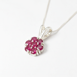 Elegant Sterling Silver Pendant featuring Natural Red Ruby, perfect for July birthdays and special occasions with a cluster design.
