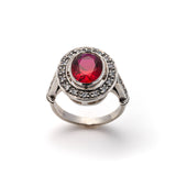 Elegant 925 Sterling Silver Ruby Ring with Oval Created Red Ruby, a meaningful gift for July birthdays and special celebrations.