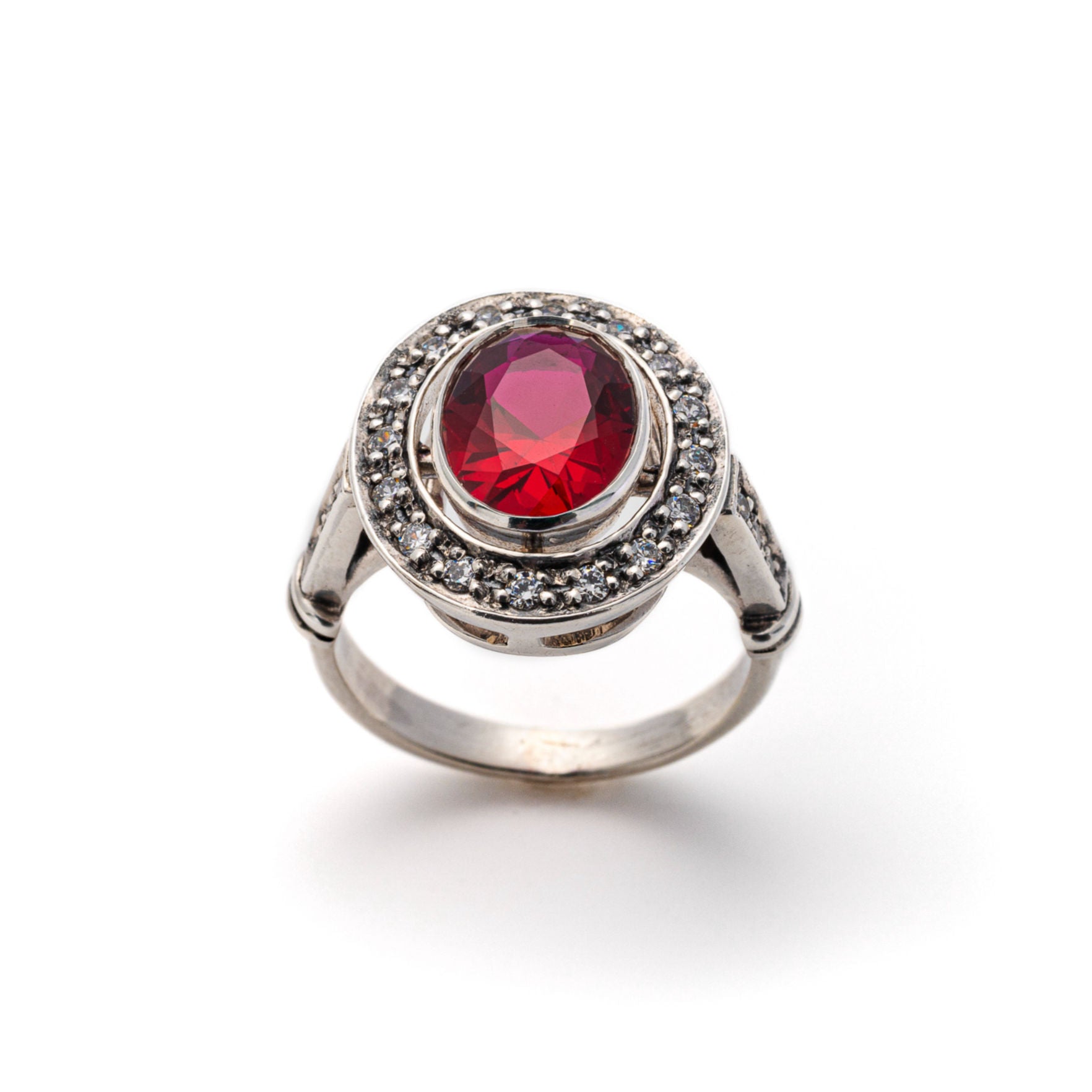 Elegant 925 Sterling Silver Ruby Ring with Oval Created Red Ruby, a meaningful gift for July birthdays and special celebrations.