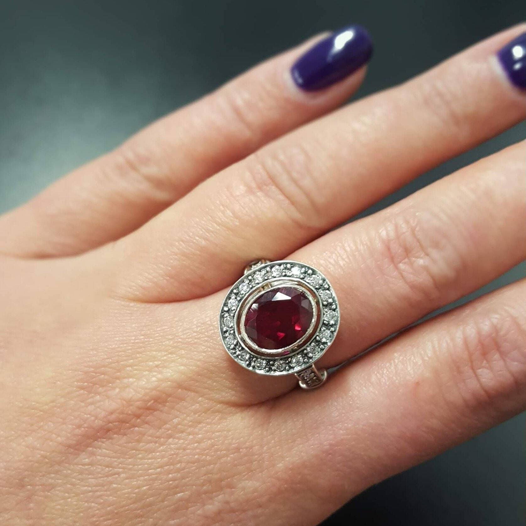 Stylish Ruby Ring in 925 Sterling Silver with an Oval Created Red Ruby, ideal for everyday elegance and special moments.