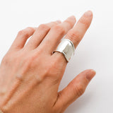 Silver Cuff Ring, Wide Silver Band, Shield Ring, Long Ring, Statement Band, Mirror Ring, Sterling Silver Ring, 925 Silver Band, Warrior Ring