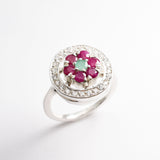Ruby Flower Ring - Genuine Ruby Ring - Red Cluster Ring