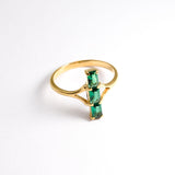 Created Emerald Ring made in 18k Gold Vermeil with Emerald Created Green Emerald in Three-Stone setting, May Birthstone gift idea, symbolizes, ideal for everyday wear and perfect for birthday gifting and special occasions.