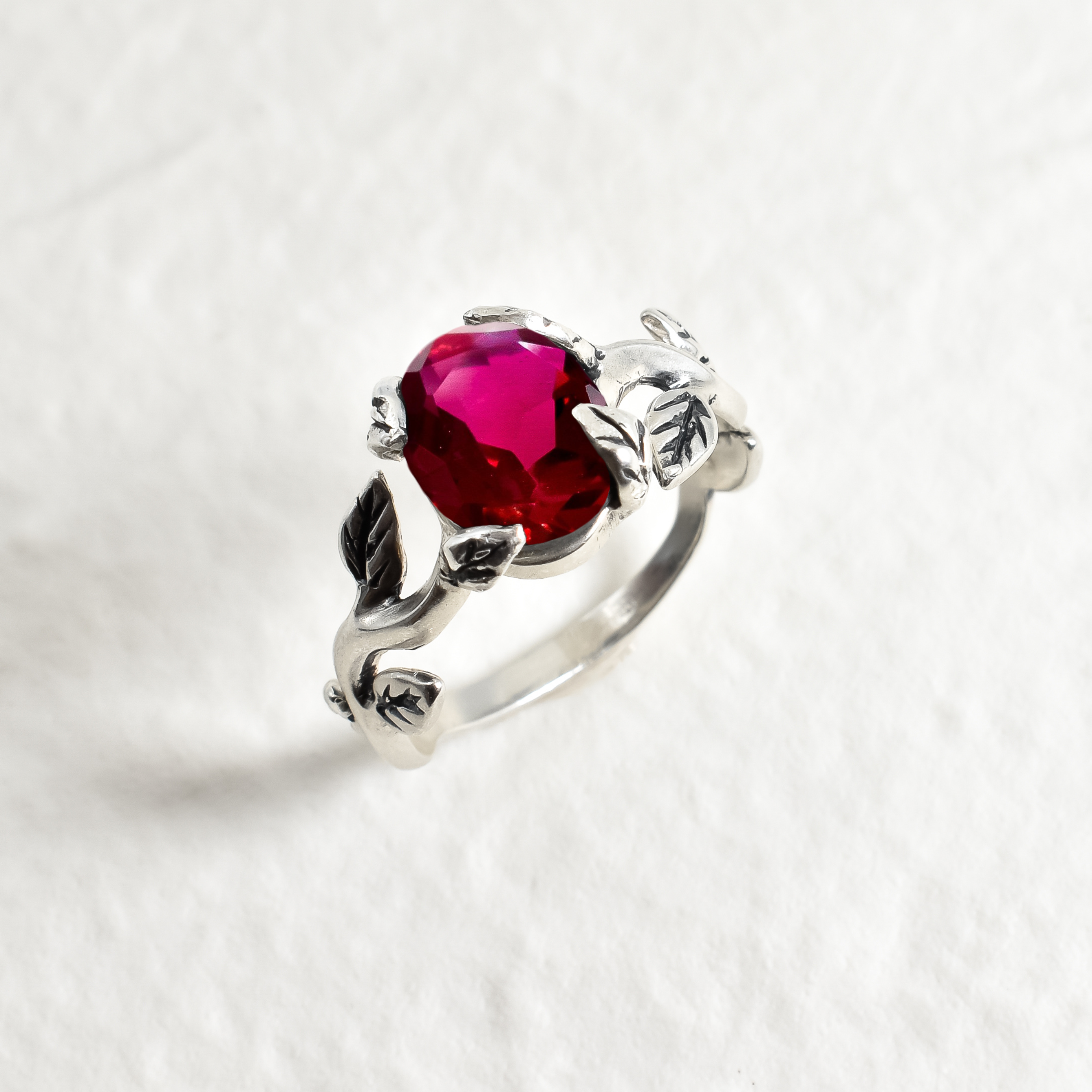Created Ruby Ring made in 925 Sterling Silver with Oval Created Red Ruby in Prong setting, July Birthstone gift idea, symbolizes nobility, purity, and passion, ideal for everyday wear and perfect for birthday gifting and special occasions.