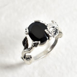 Gold Onyx Ring - Leaf Onyx Ring - Vintage Black Ring