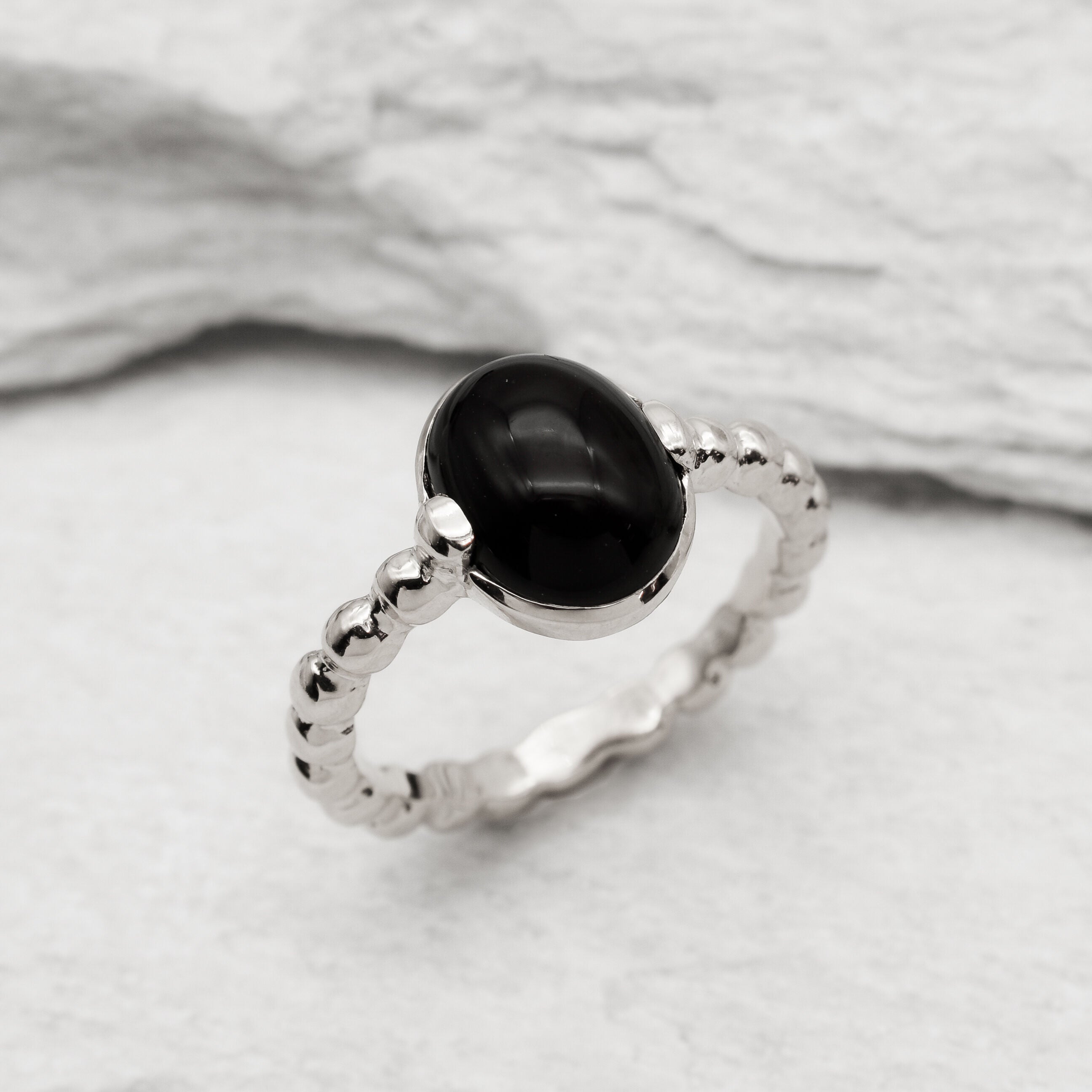 2637-R-nONY: Sterling Silver 925 Black Natural Onyx