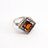 Gold Garnet Ring - Red Square Ring - Vintage Boho Ring