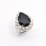 Real Onyx Ring - Black Statement Ring - Princess Cocktail Ring