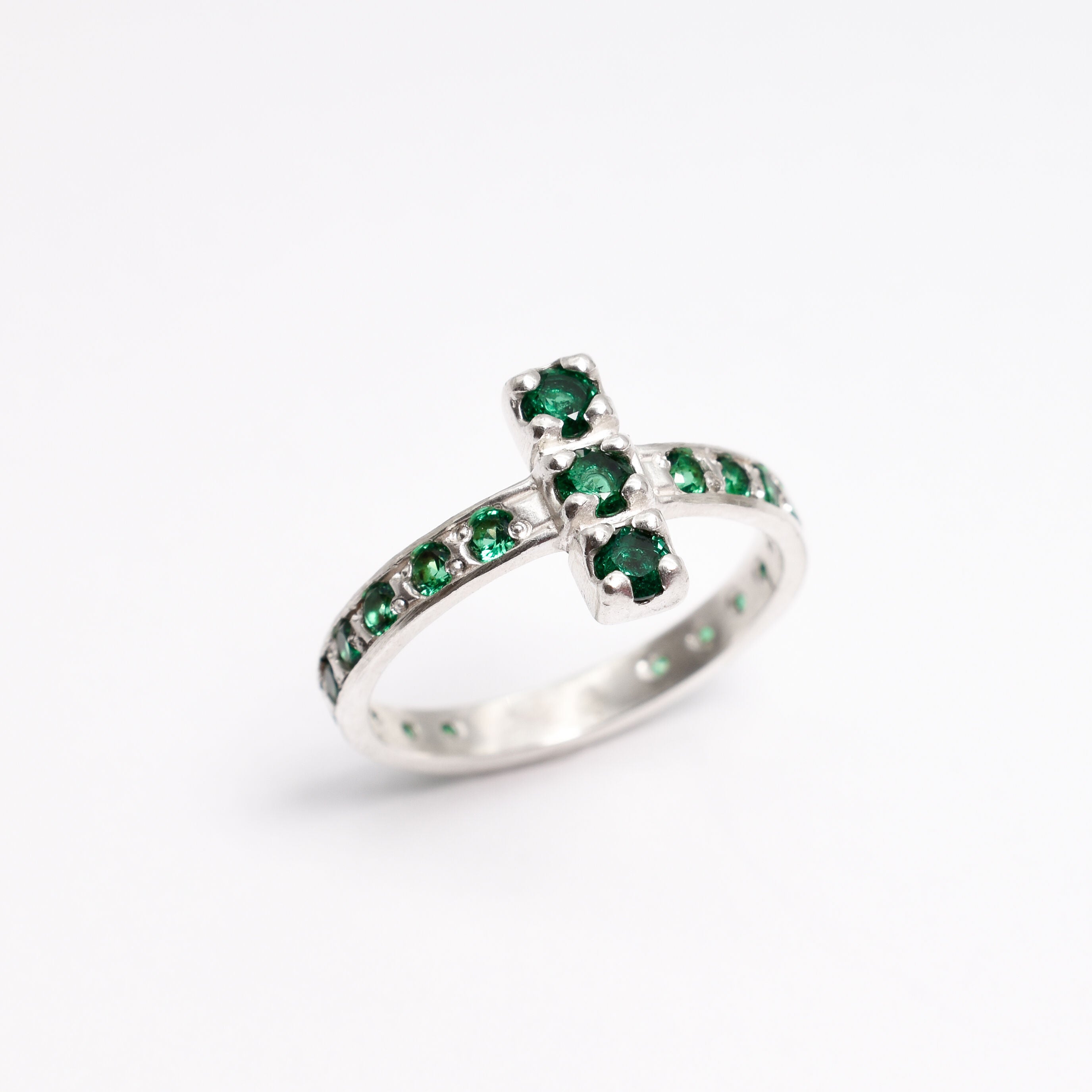 Created Emerald Ring made in 925 Sterling Silver with Round Created Green Emerald in Channel-Set setting, May Birthstone gift idea, symbolizes, ideal for everyday wear and perfect for birthday gifting and special occasions.