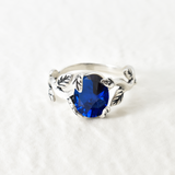 Created Sapphire Ring made in 925 Sterling Silver with Oval Created Blue Sapphire in Prong setting, September Birthstone gift idea, symbolizes sincerity, truth, and faithfulness, ideal for everyday wear and perfect for birthday gifting and special occasions.
