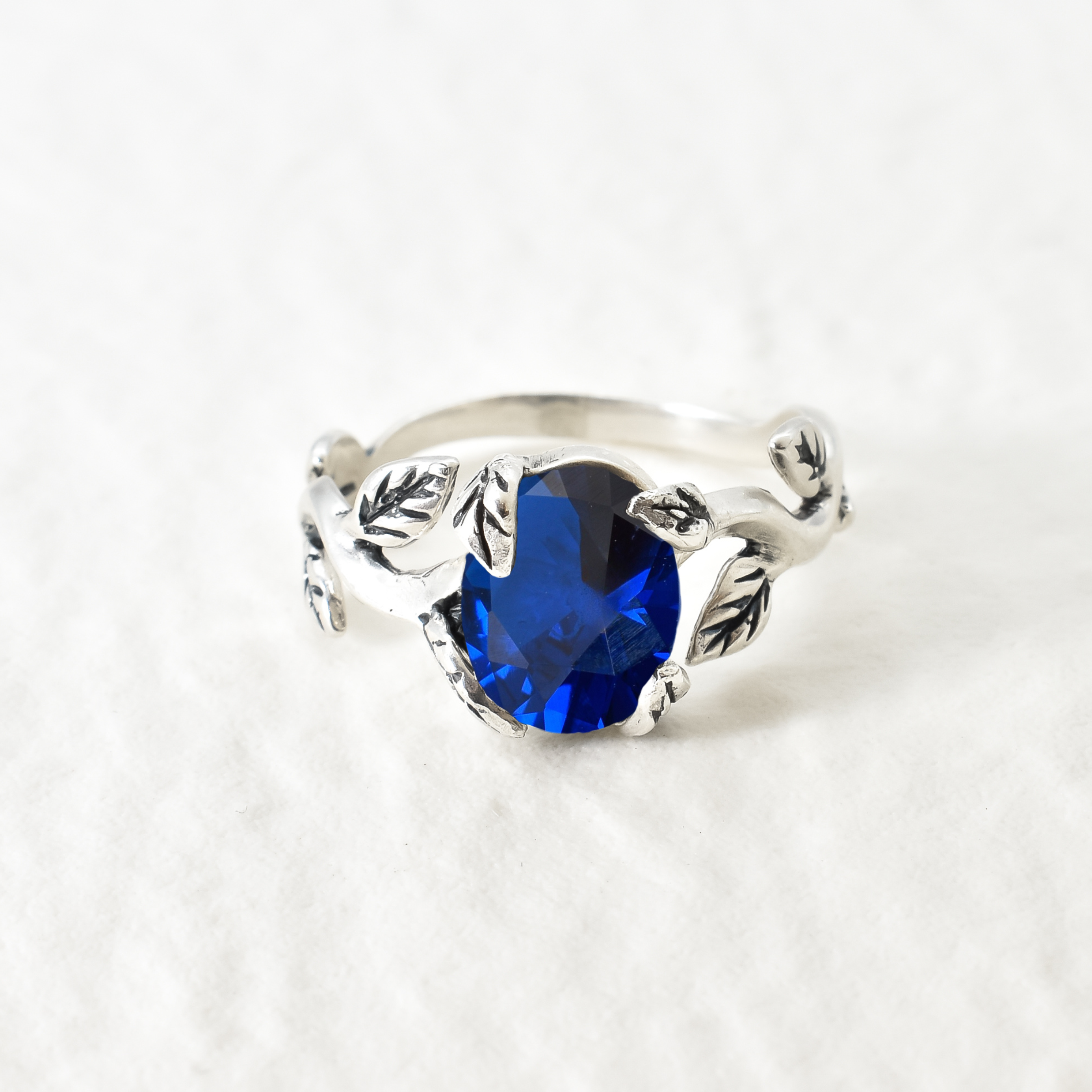 Created Sapphire Ring made in 925 Sterling Silver with Oval Created Blue Sapphire in Prong setting, September Birthstone gift idea, symbolizes sincerity, truth, and faithfulness, ideal for everyday wear and perfect for birthday gifting and special occasions.