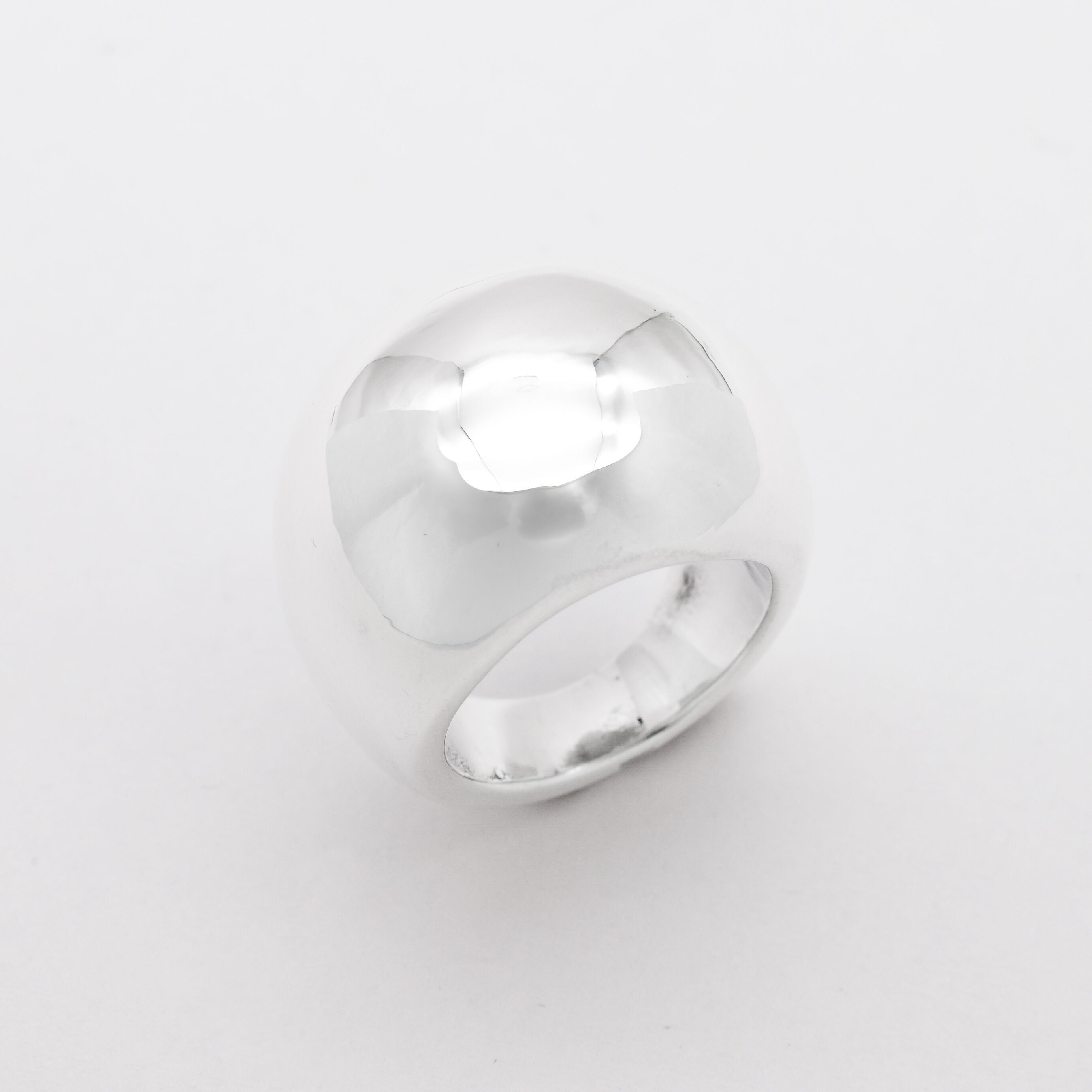 Silver Dome Ring Front View in Gray Background